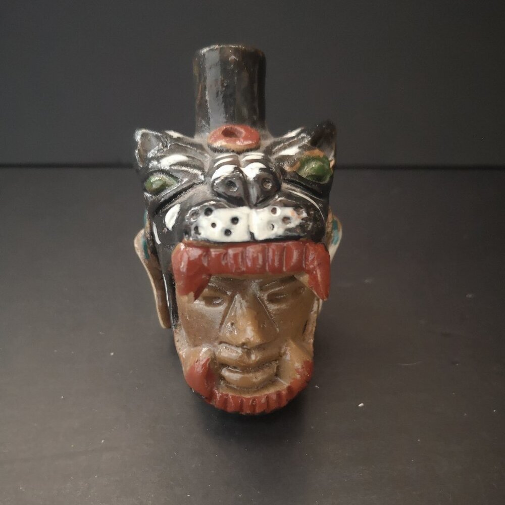Vintage Aztec Pottery Jaguar Styled Spirit Death Whistle Made in Mexico 3" Tall